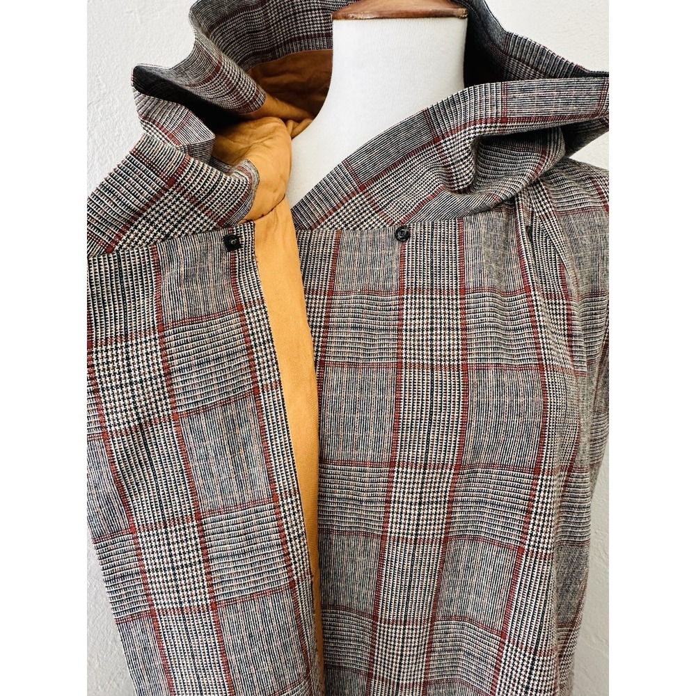 Vintage Hooded Maxi Cape Cloak Glen Plaid Wool Feel Full Length Lined Arm Slits - Picture 5 of 9